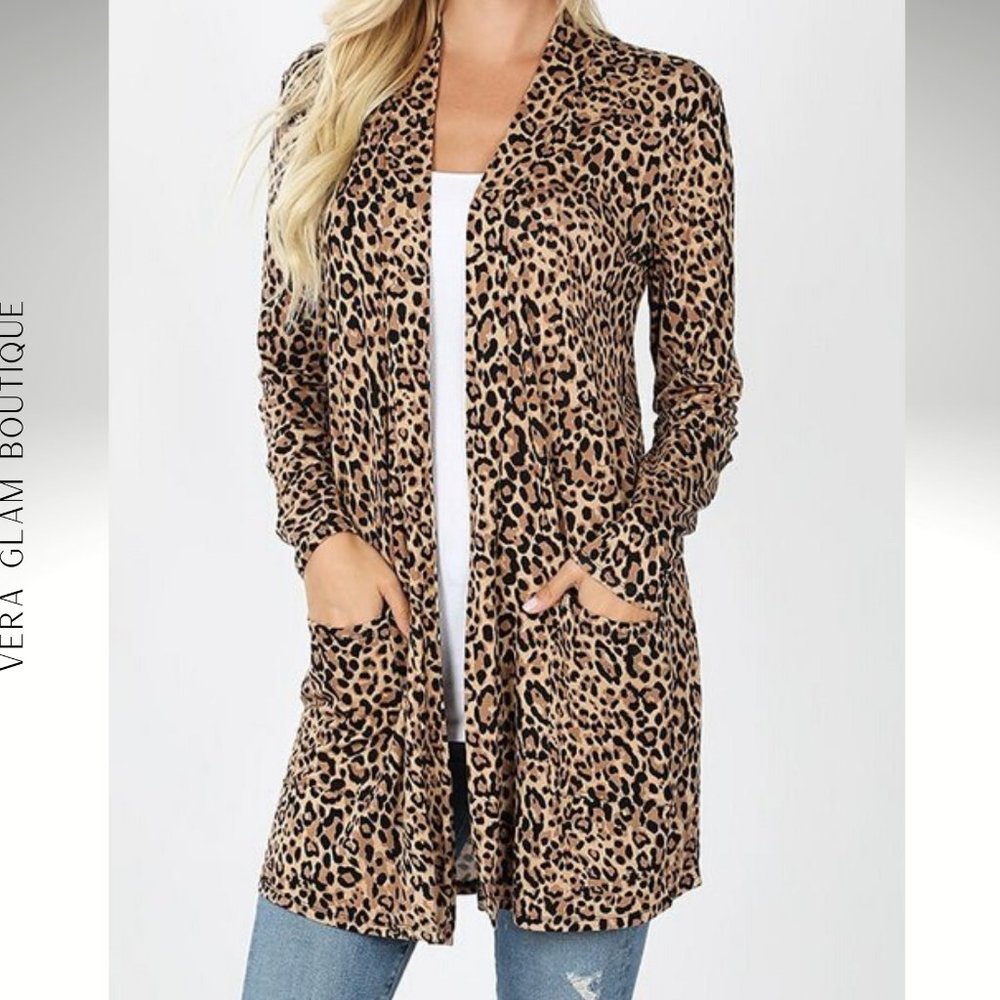 Zenana Leopard Cardigan with Pockets